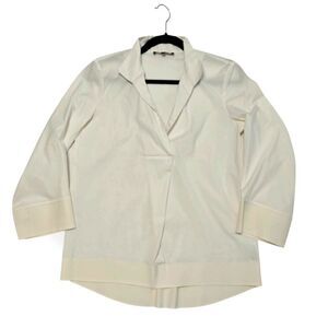 Lafayette 148 New York White Cream 3/4 Sleeve Notched Collar Blouse Size S